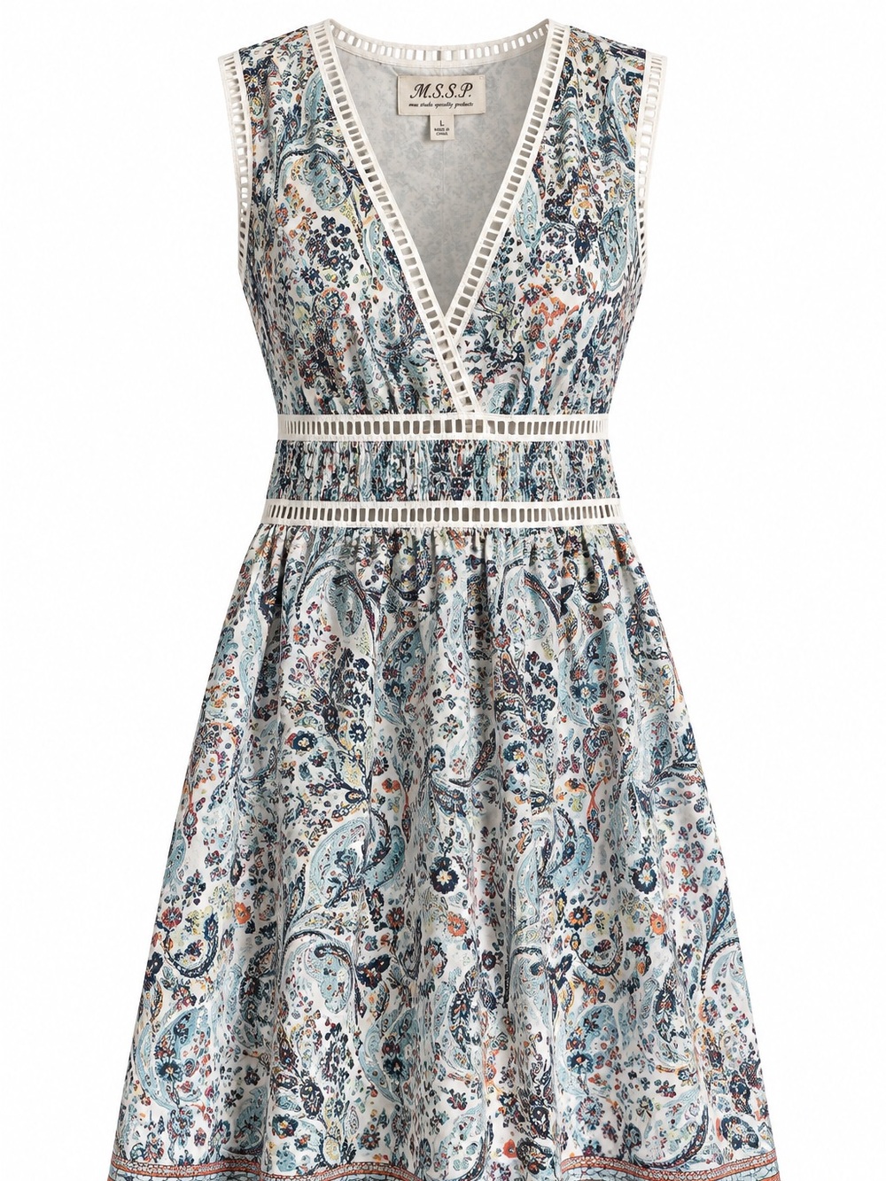 M.S.S.P. Paisley Boho  Dress in Blue & White Size Large Like New